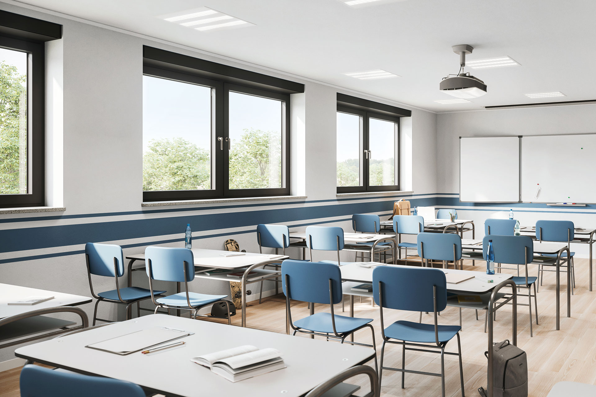 Wartungsarme Aluminiumfenster in einer Schule